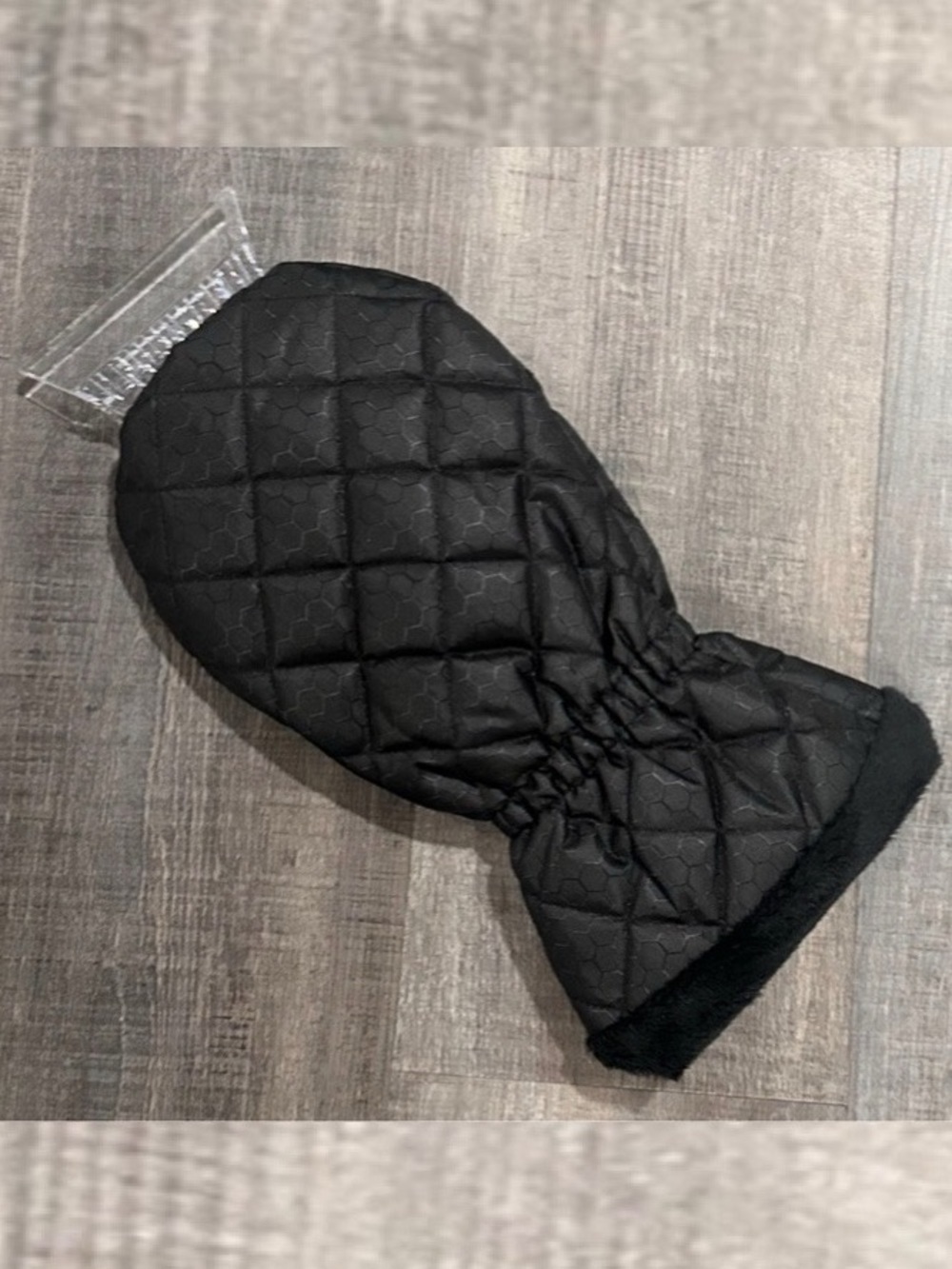 💞 New Black Quilted Faux Fur Lined Ice Scraper Mitten Mitt